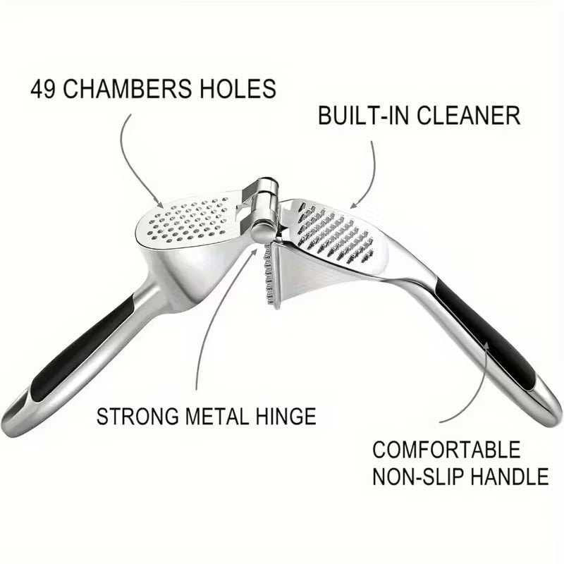 Stainless Steel Garlic Press Garlic Crusher - Ergonomic Easy-Grip Handle, Rust-Resistant Zinc Alloy
