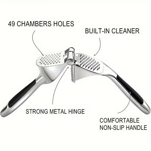 Stainless Steel Garlic Press Garlic Crusher - Ergonomic Easy-Grip Handle, Rust-Resistant Zinc Alloy